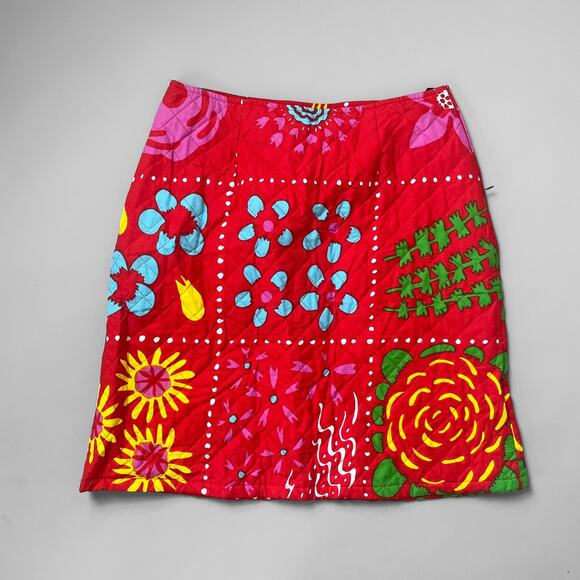 VTG MARIMEKKO Quilted Skirt Cotton XL Alicia Rosauer Y2K Early 00s Floral Grid - Picture 1 of 10
